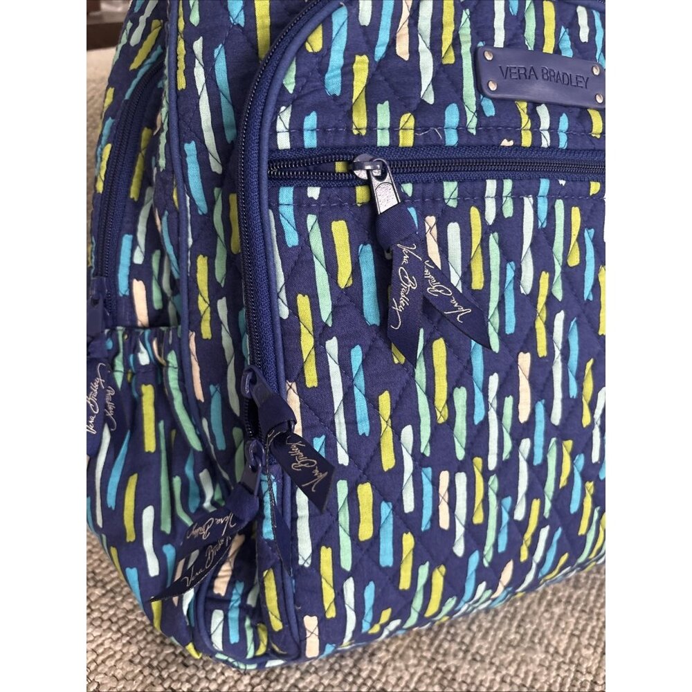 Vera Bradley Large Blue Campus Backpack Laptop Bag Katalina Showers 17”H x 12”w - Picture 7 of 10
